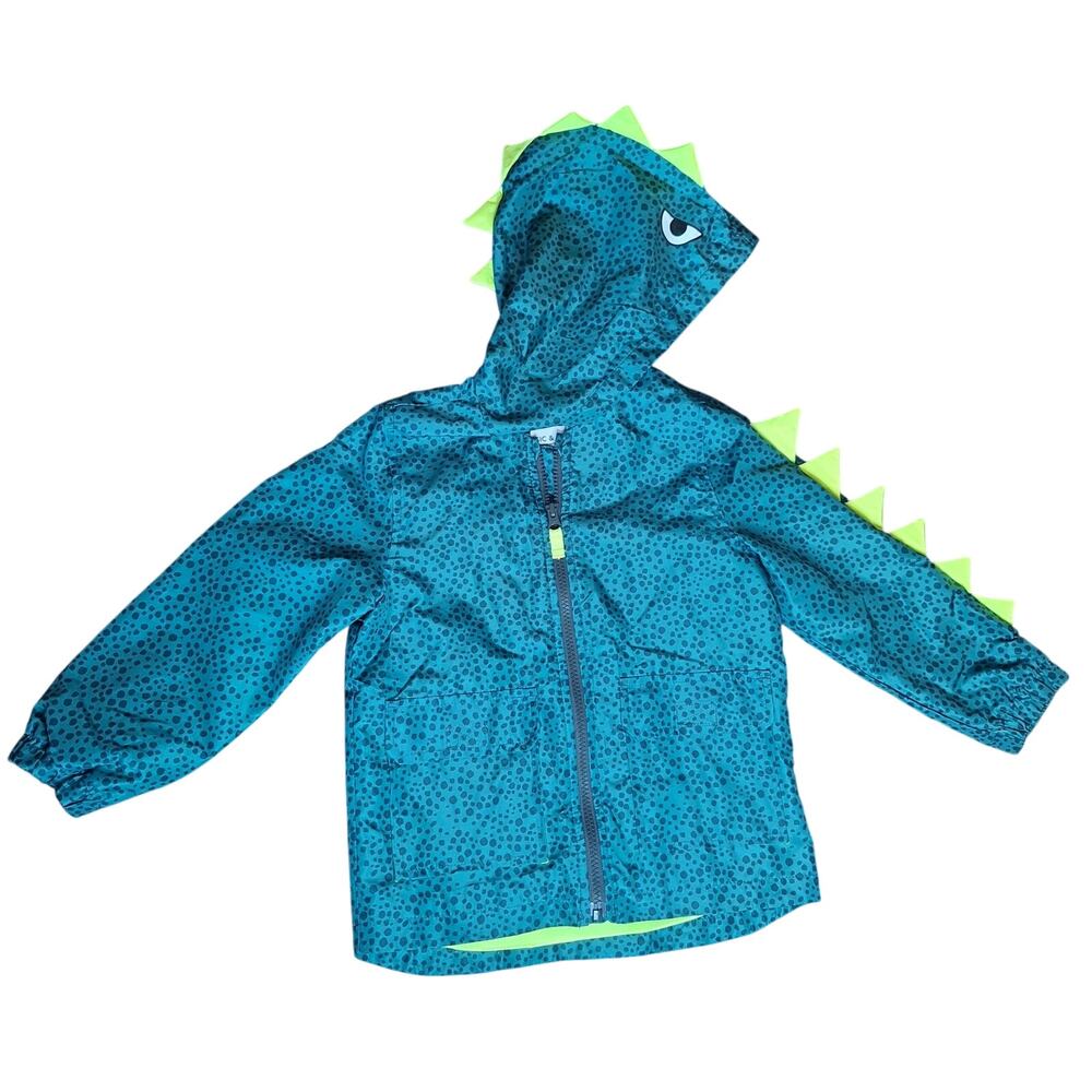 Carters Toddler Boy 4T Dinosaur Print Windbreaker Rain Jacket Hooded Spike 3D